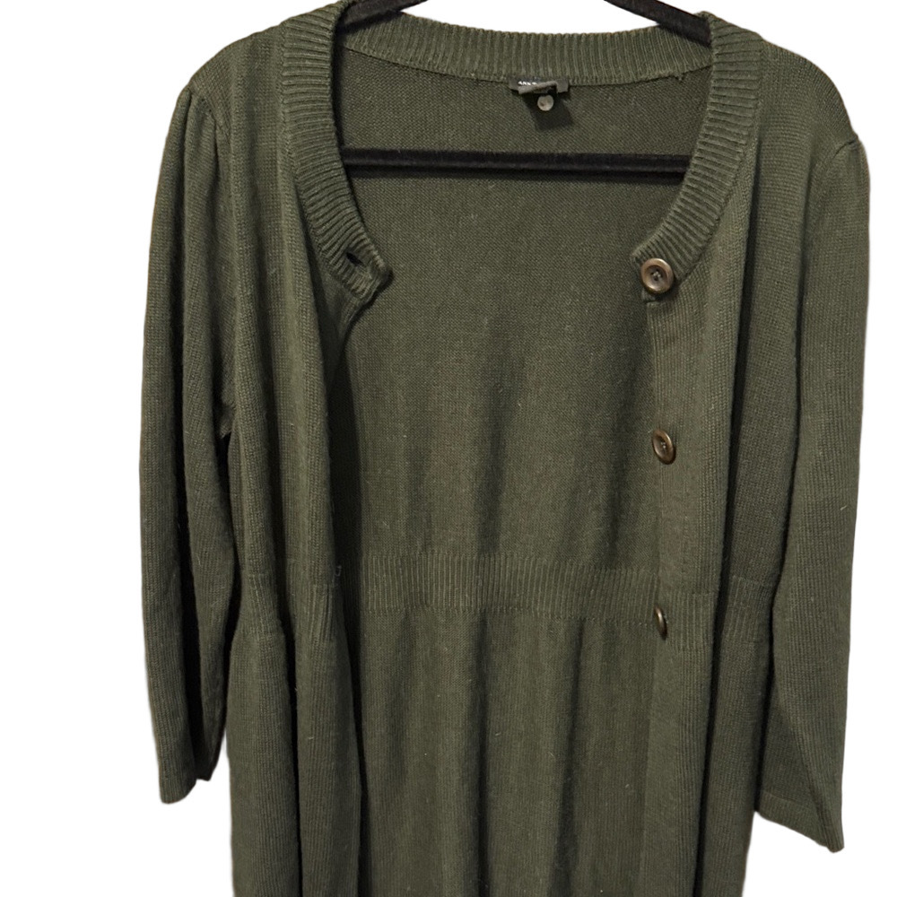 Ann Taylor Olive Green Button-Down Cardigan Sweater - Picture 3 of 4